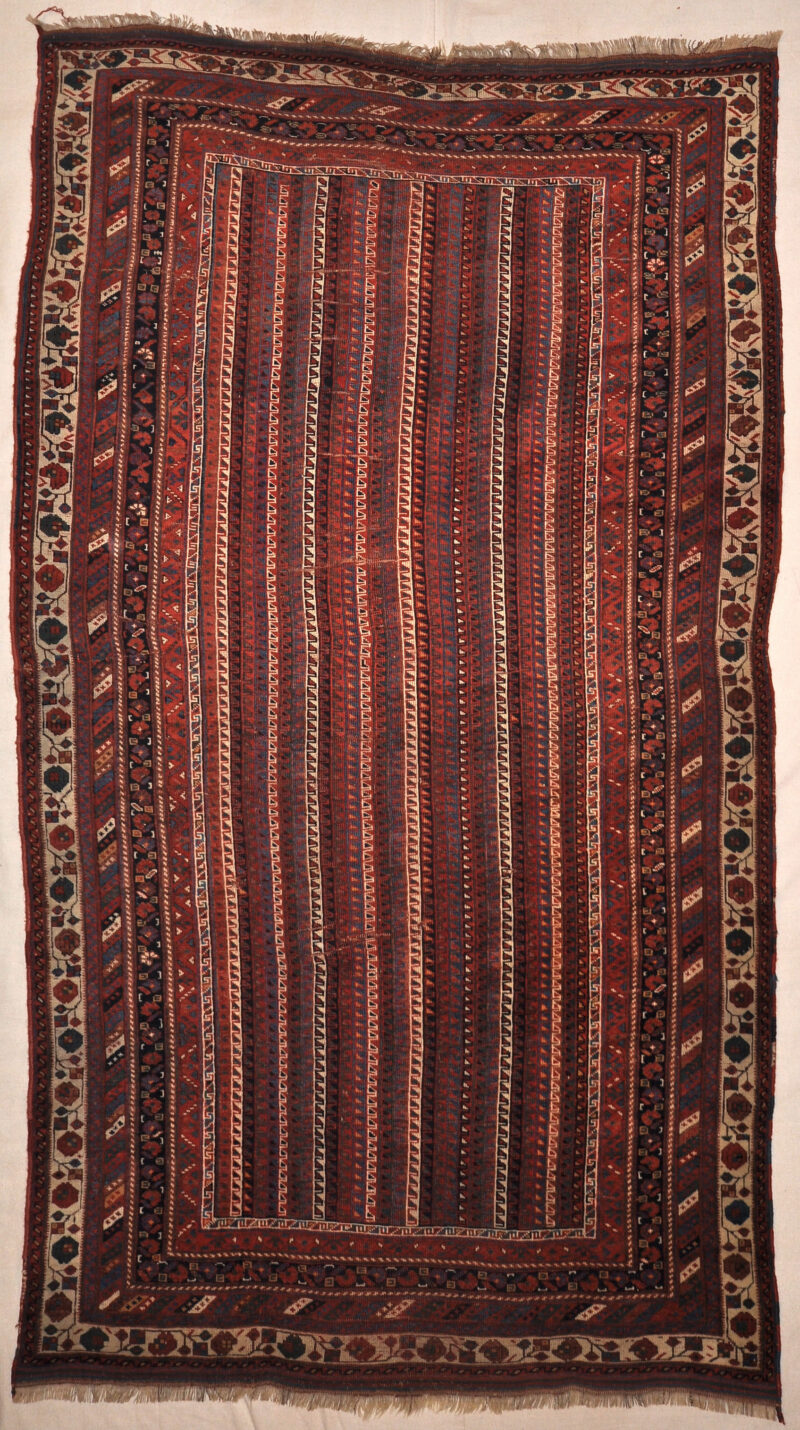 Antique Afshar Rug Circa 1870s. A piece of authentic genuine antique woven carpet art sold by the Santa Barbara Design Center, Rugs and More.