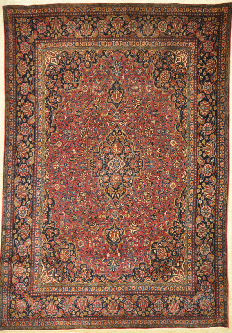 Antique manchester Kashan rug with the softest wool woven in central Persia. Ca. 1880.