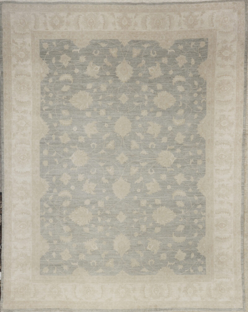 Fine Ziegler Oushak Rug with soft blue grey santa barbara wool rug carpet all over design hand knotted natural organic dyes