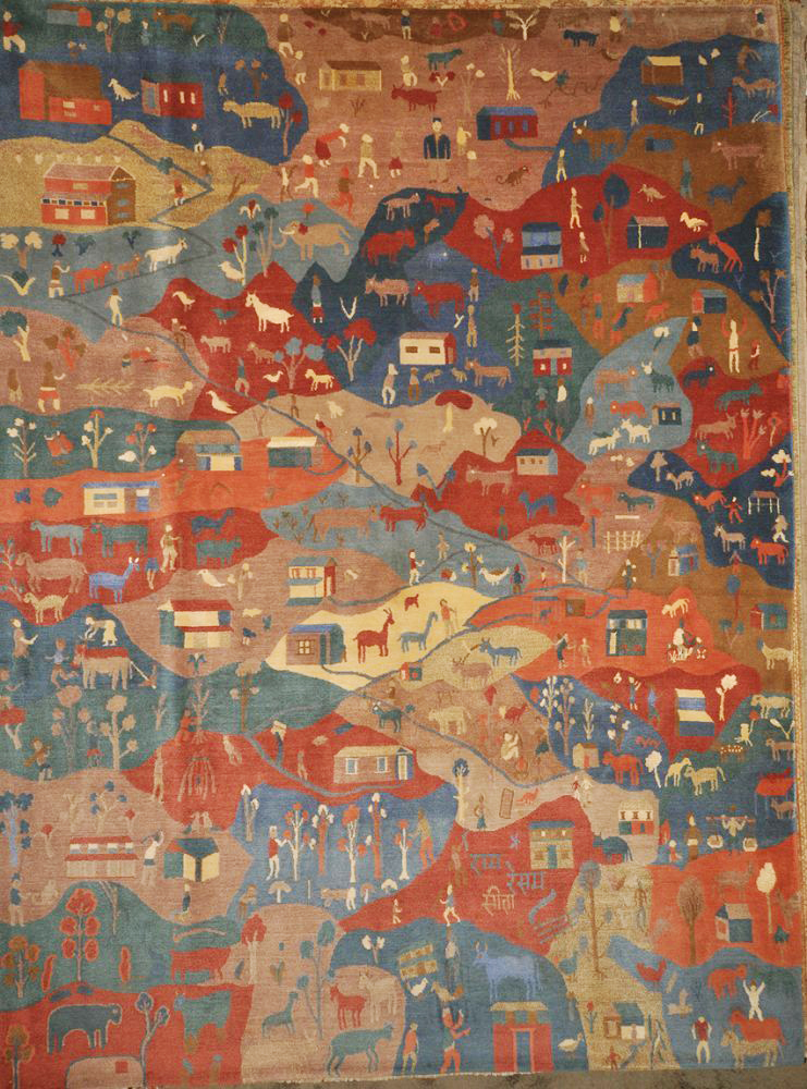 Authentic folk art Tibetan Village rug