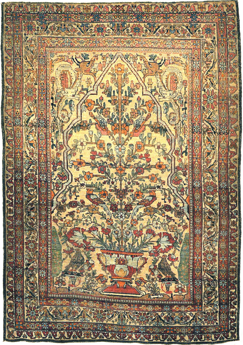 Antique Kermanshah Tree of Life with Mythical Animals. Unique and beautiful with very detailed images of mythical animals. Santa Barbara Rugs and More