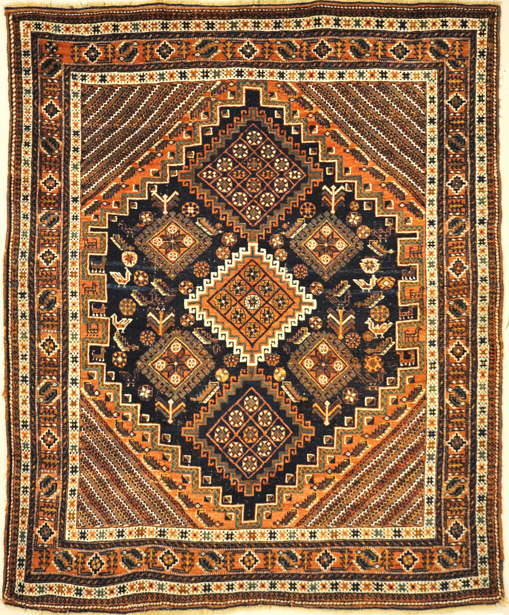 Antique Persian Afshar Rug Circa 1880. A piece of genuine authentic woven carpet art sold by Santa Barbara Design Center Rugs and More.