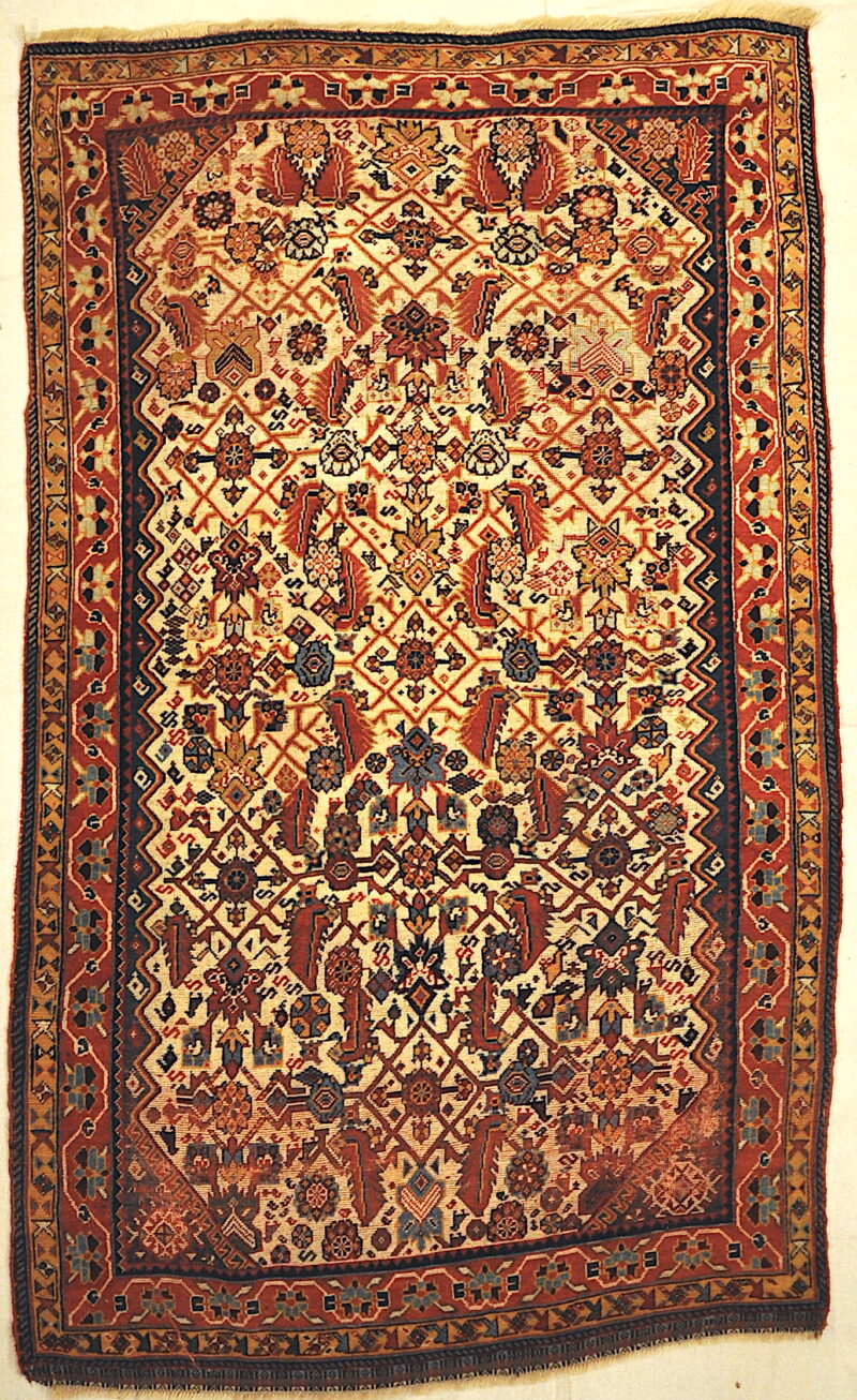 Rare Antique Qashqai with Ivory Background Persian Rug Genuine Woven Carpet Art Santa Barbara Design Center and Rugs and More