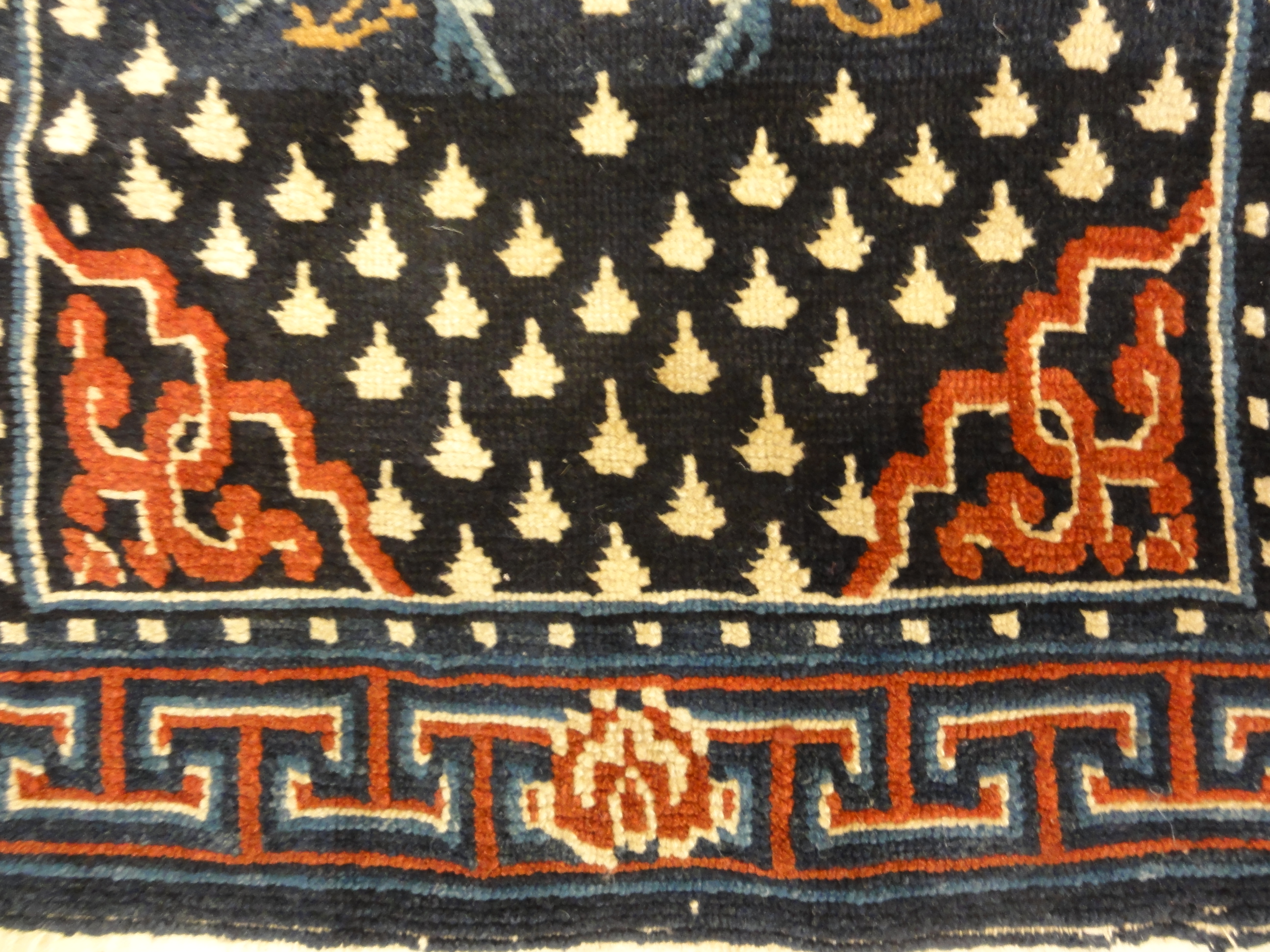 Beautiful Antique Tibetan Rug Woven Circa 1880 Genuine Woven Carpet Art All Handmade in Tibet Santa Barbara Design Center and Rugs and More