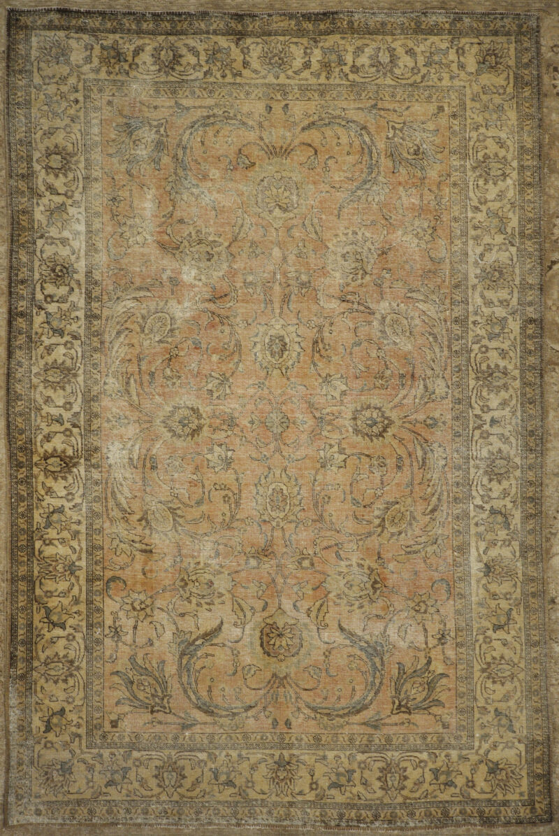 Antique Beige and Pink Persian Tabriz Genuine Authentic Intricate Woven Carpet Art Santa Barbara Design Center and Rugs and More