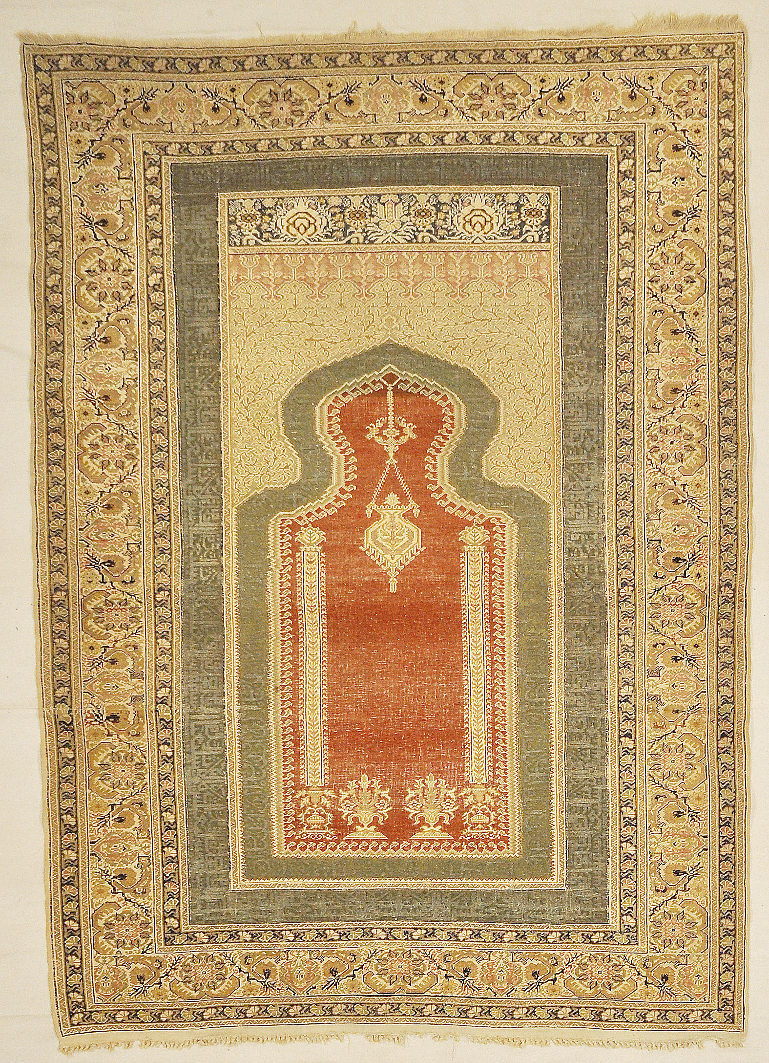 Unique Antique Turkish Silk Prayer Rug with Two Metal Thread Scripts Genuine Authentic Woven Carpet Art Santa Barbara Design Center Rugs and More