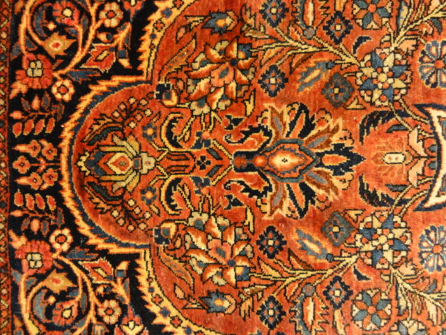 Antique Rare Persian Sarouk Prayer Rug. Genuine woven carpet art. Authentic and intricate design. Santa Barbara Design Center