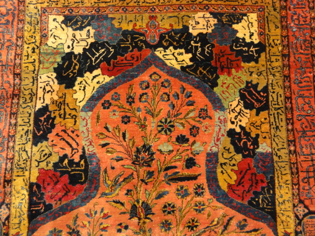 Antique Sultan's Head Silk Meditation Rug: Garden Of Paradise