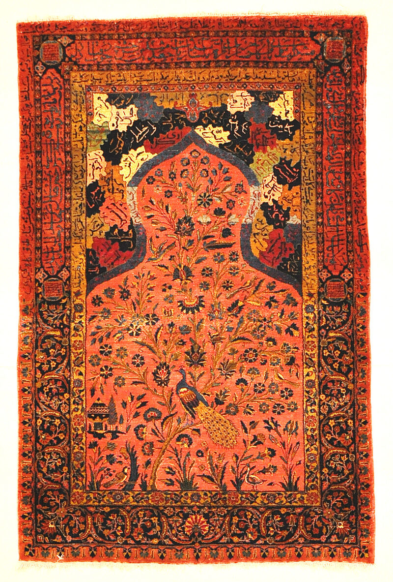 Antique Sultan's Head Silk Meditation Rug: Garden Of Paradise Genuine Woven Carpet Art