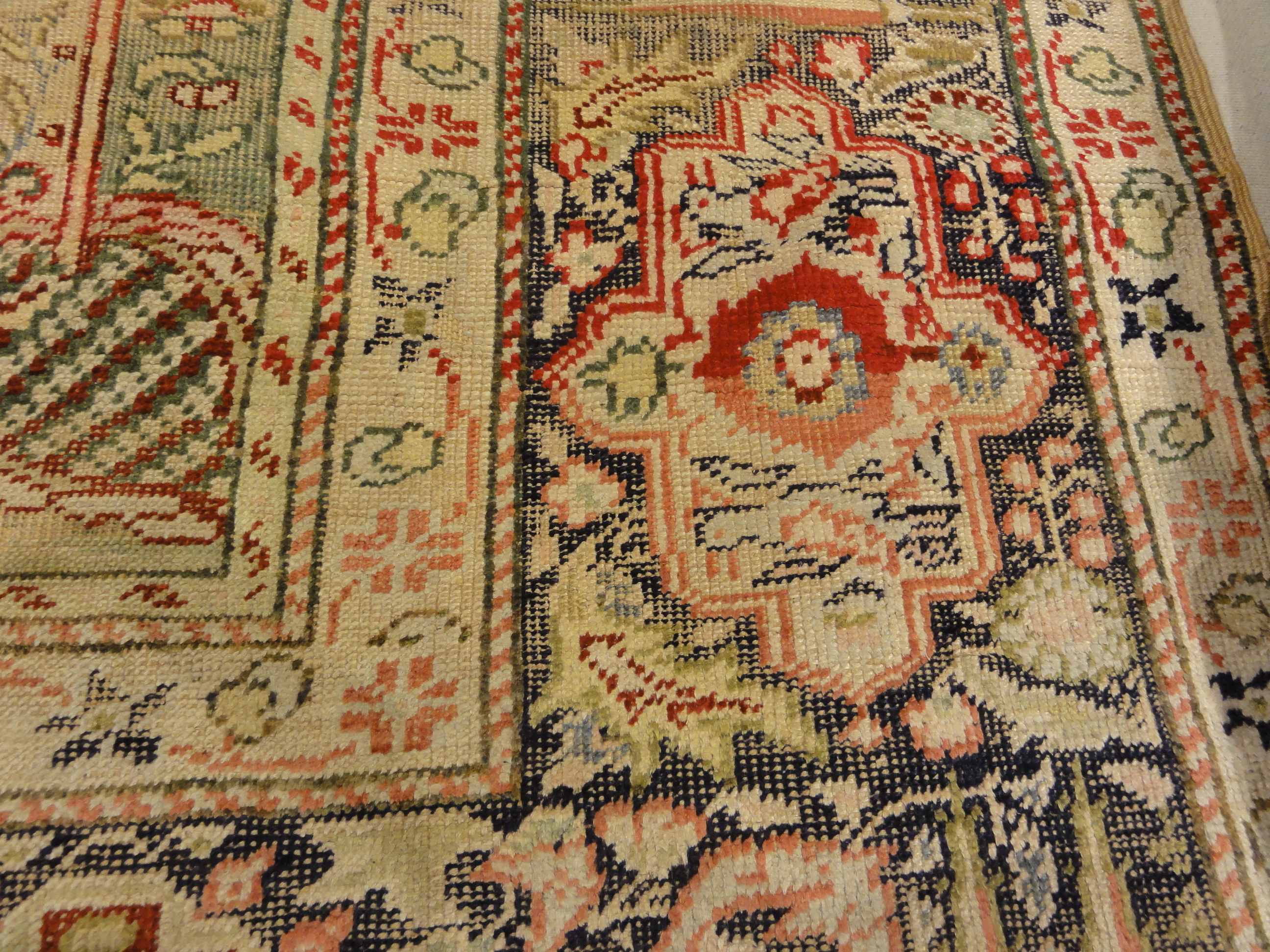 Antique Silk Turkish Kaysari Rug . A piece of genuine, woven carpet art sold by the Santa Barbara Design Center, Rugs and More.
