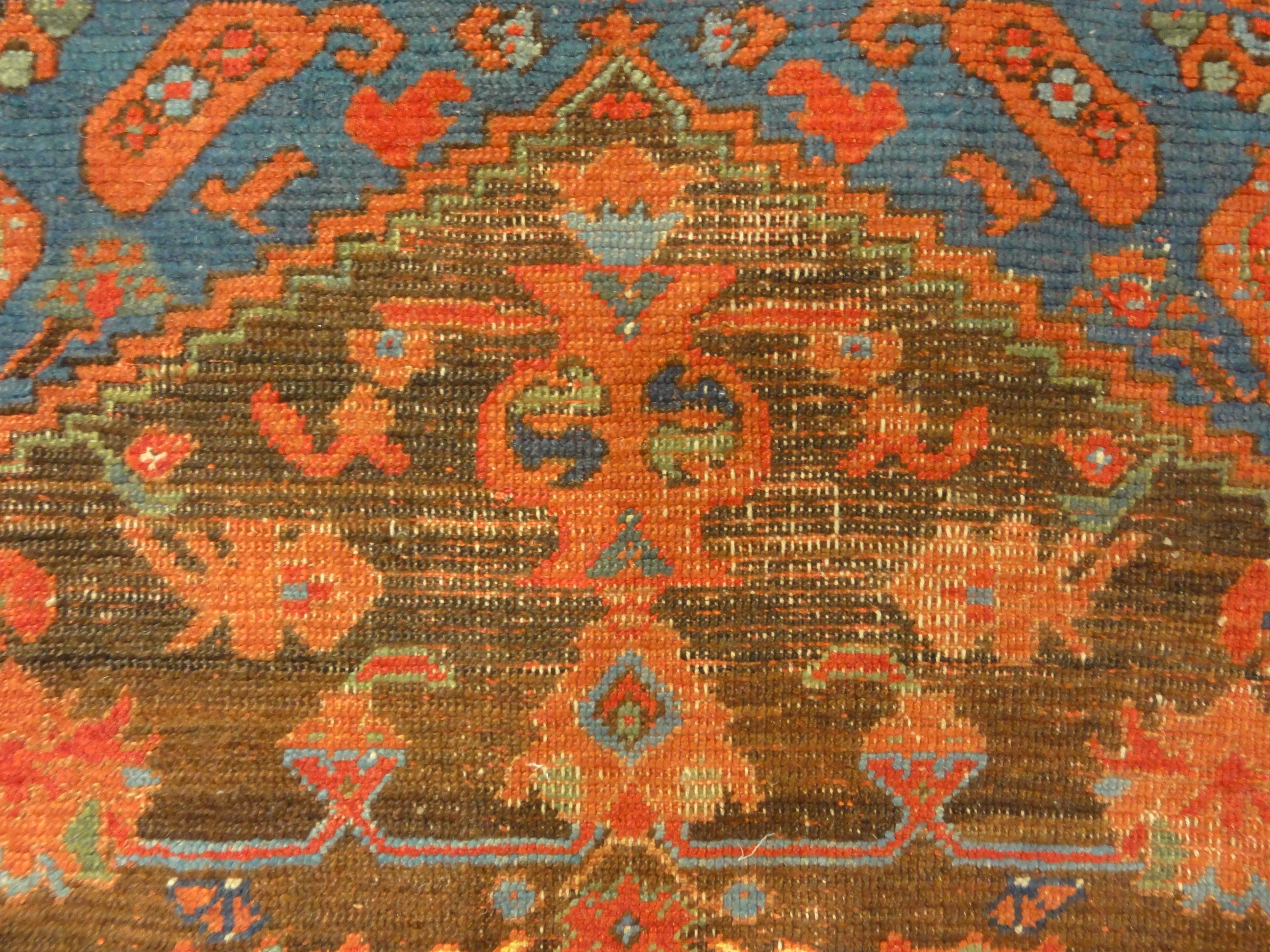 Antique Turkish Kula Rug Circa 1880. A piece of genuine woven carpet art sold by the Santa Barbara Design Center and Rugs and More.