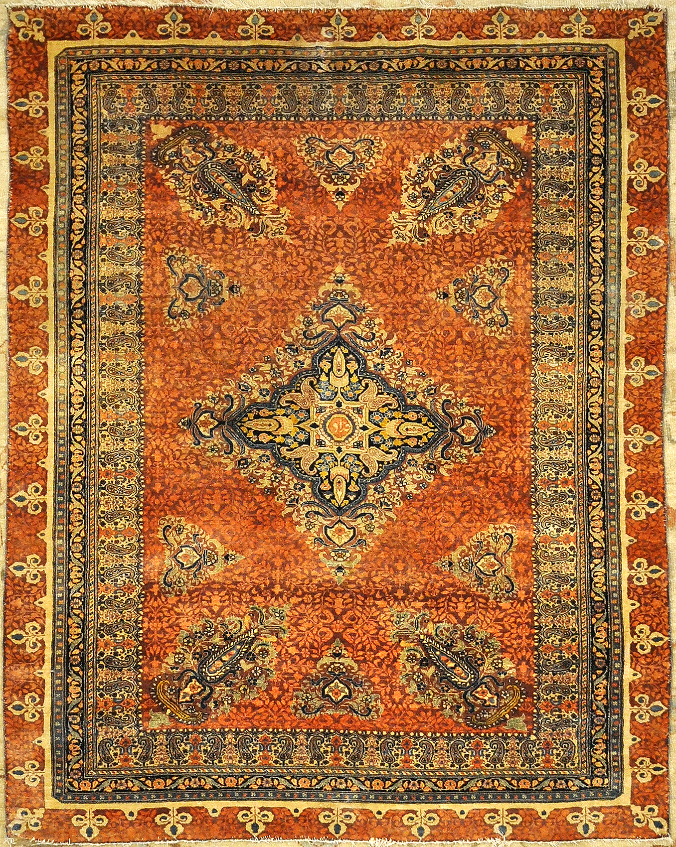 Finest Antique Silk Persian Heriz Tabriz. A piece of genuine authentic woven carpet art sold by Santa Barbara Design Center and Rugs and More.