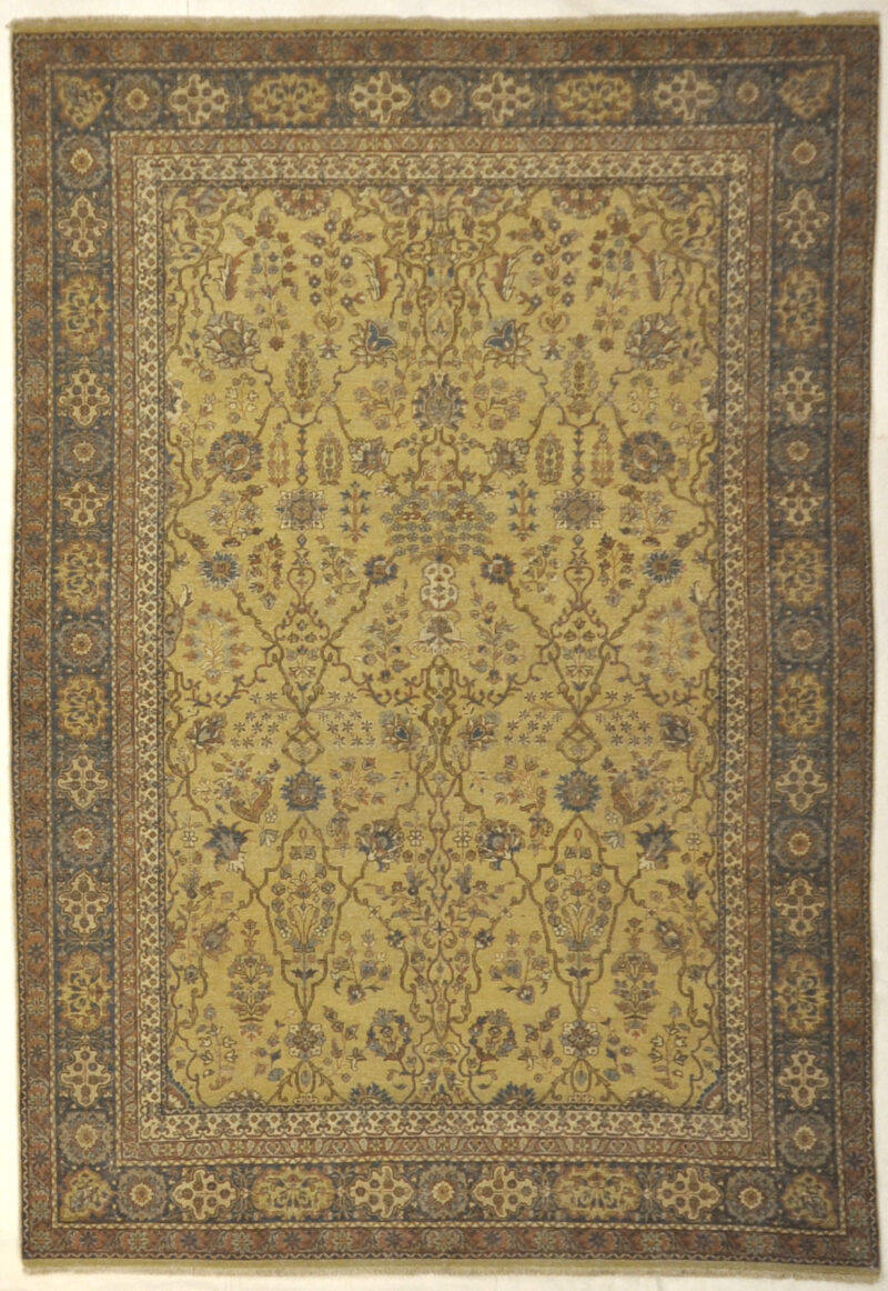 Antique Yellow and Blue Larestan Indian Rug. A piece of genuine antique woven carpet art sold by the Santa Barbara Design Center, Rugs and More.
