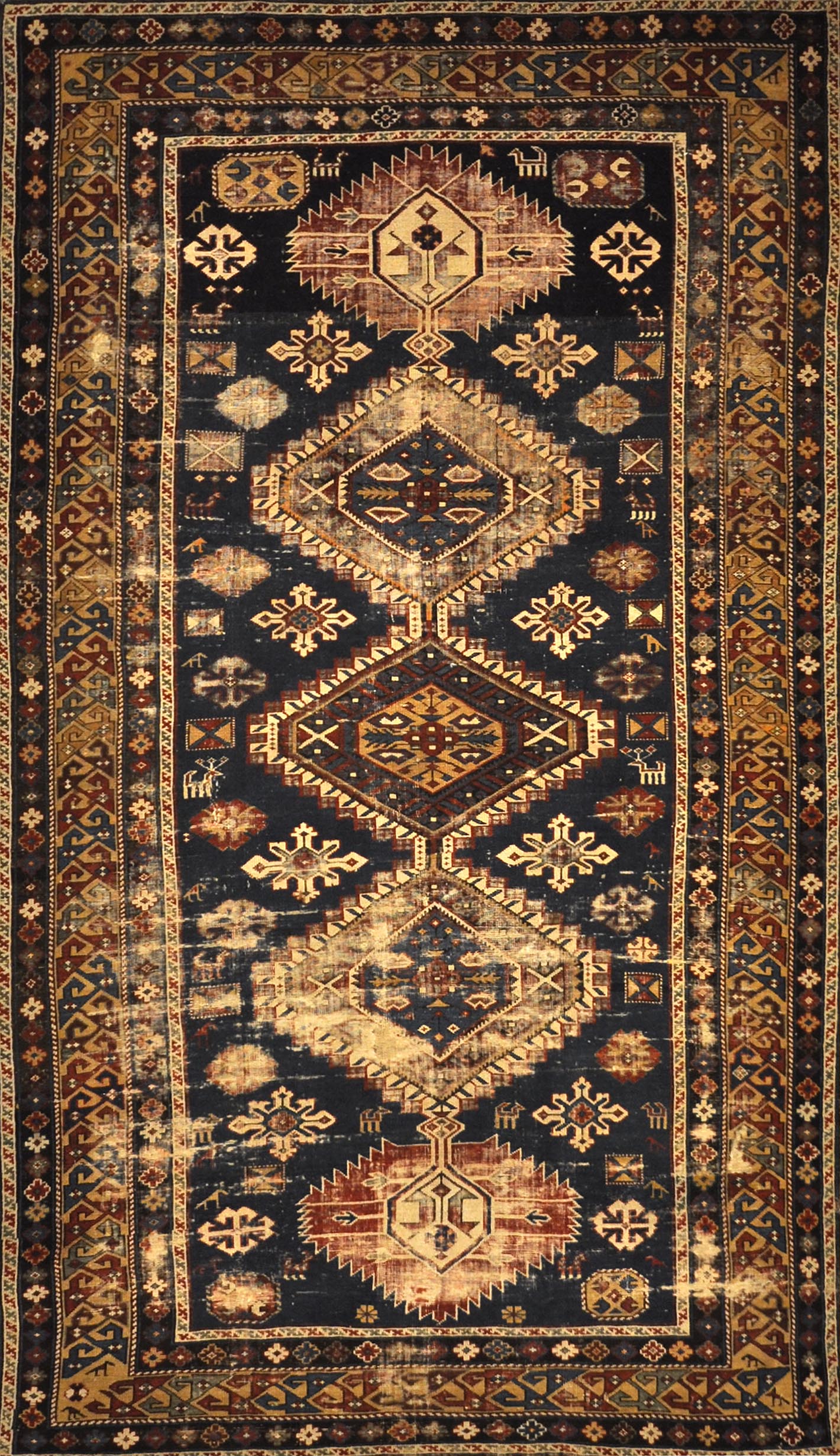 Very Old Antique Shirvan First Half of 19th Century. A piece of antique authentic genuine woven carpet art sold by the Santa Barbara Design Center.