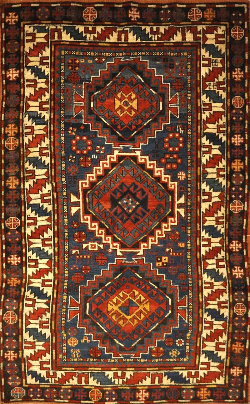 Antique Kazak Rug Circa 1880. A piece of genuine authentic antique woven carpet art sold by Santa Barbara Design Center, Rugs and More.