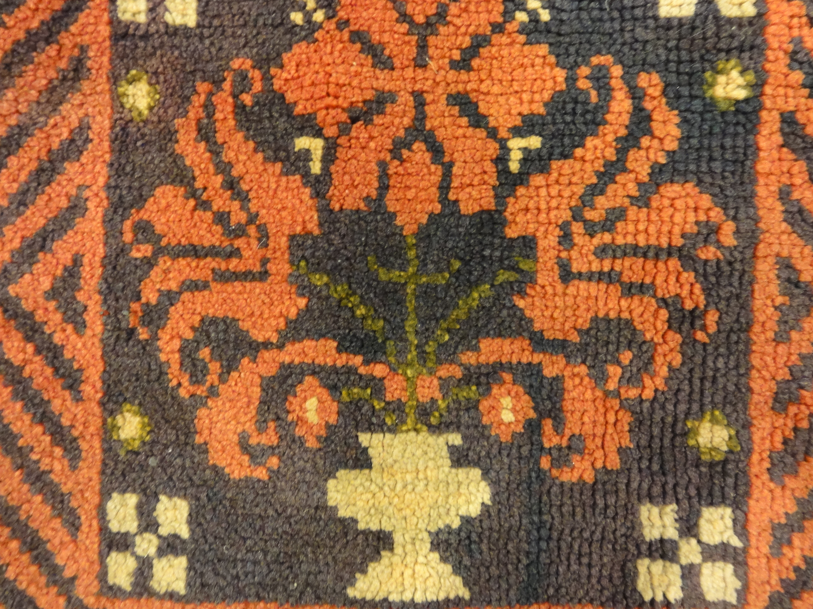 Antique Swedish Floral Pile Rug. A piece of genuine antique woven carpet art sold at Santa Barbara Design Center Rugs and More.