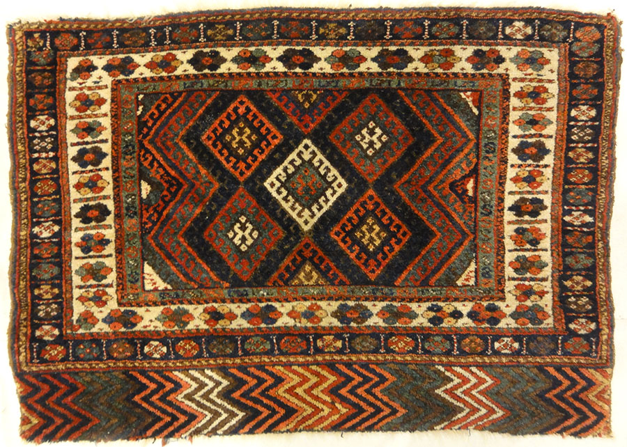 Antique Jaf Kurd Rug Circa 1870. A piece of genuine antique woven carpet art sold by the Santa Barbara Design Center, Rugs and More.