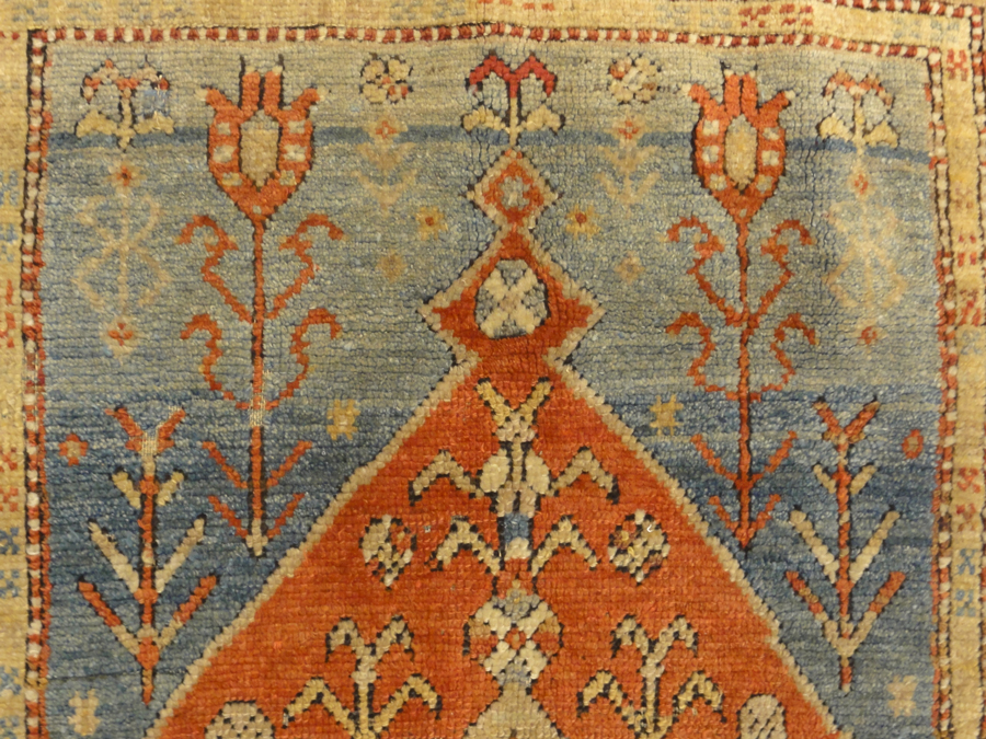 Antique Milas Prayer Rug is a prayer rug of Turkish origin. A piece of genuine woven carpet art sold by Santa Barbara Design Center Rugs and More.