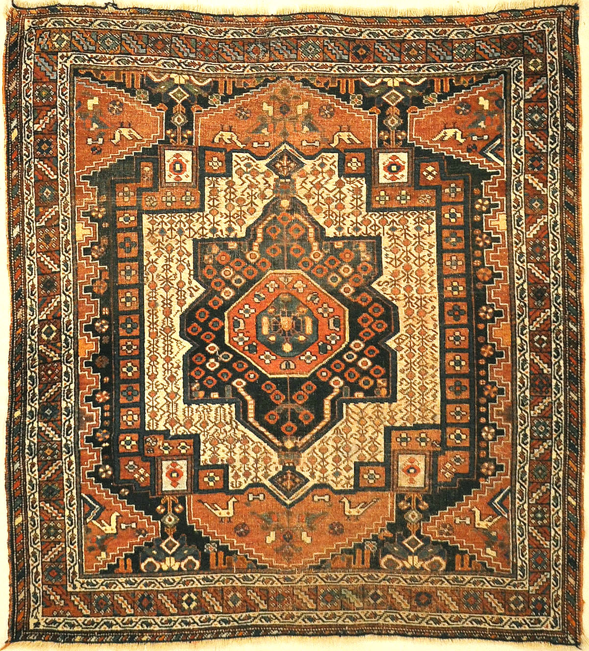 Antique Persian Afshar Rug Circa 1880. A piece of genuine authentic antique woven carpet art sold by Santa Barbara Design Center Rugs and More.
