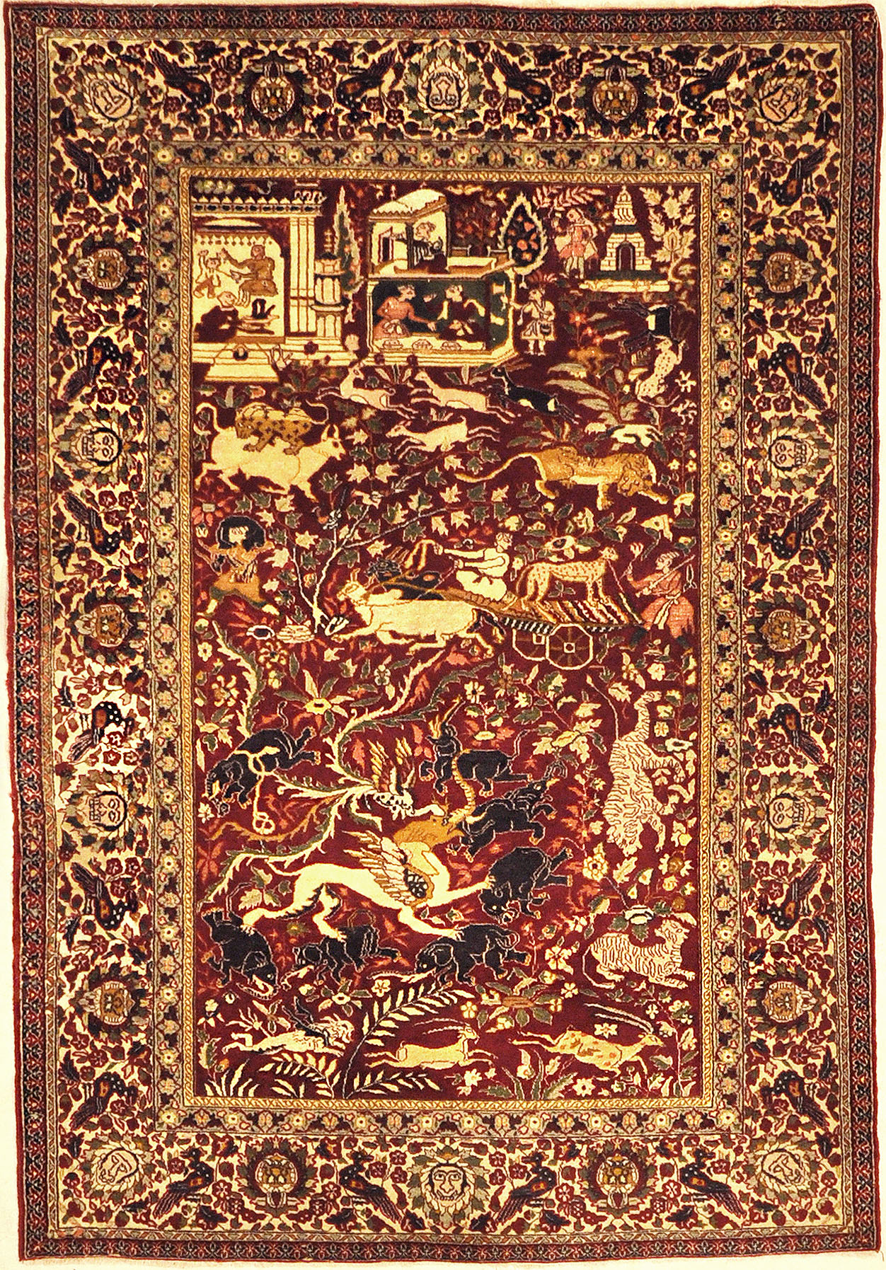 Antique Mughal Indian Emperial Rug. A piece of genuine authentic antique woven carpet art sold by Santa Barbara Design Center, Rugs and More.