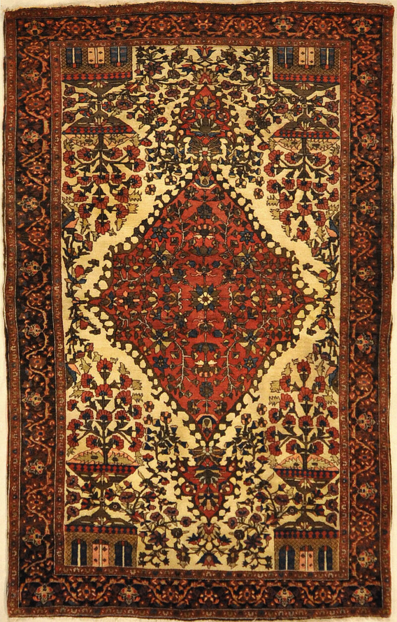 Sarouk Farahan Rug Circa 1880. A piece of genuine authentic antique woven carpet art sold by the Santa Barbara Design Center, Rugs and More.
