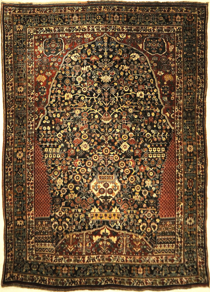 Very Rare Antique Qashqai 1001 Flowers Rug. A piece of genuine authentic antique woven carpet art sold by the Santa Barbara Design Center, Rugs and More.