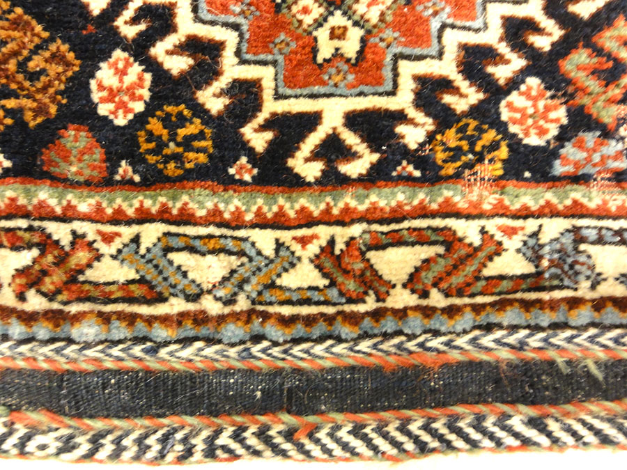Antique Persian Khamseh Circa 1880. A piece of antique woven carpet art sold by Santa Barbara Design Center, Rugs and More in Santa Barbara, California.