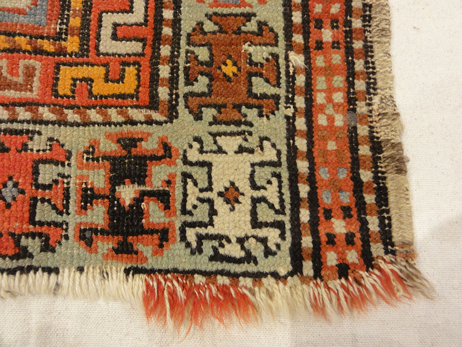 Antique Shirvan Rug. A piece of antique woven carpet art sold by the Santa Barbara Design Center Rugs and More in Santa Barbara, California.