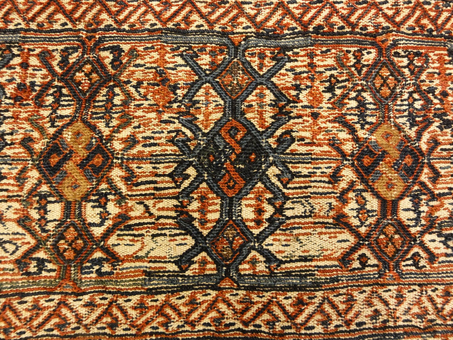 Persian Bakhtiari Camel Bag. A piece of antique woven carpet art sold by Santa Barbara Design Center, Rugs and More in Santa Barbara, California.