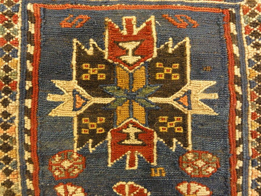 Fine Caucasian Soumak Kelim Chanteh Bag. A piece of antique woven carpet art sold by Santa Barbara Design Center, Rugs and More in Santa Barbara, California