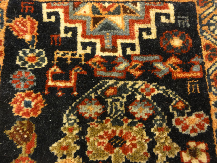 Antique Qashqai Chanteh Women's Bag. A piece of antique woven carpet art sold by Santa Barbara Design Center, Rugs and More in Santa Barbara, California.
