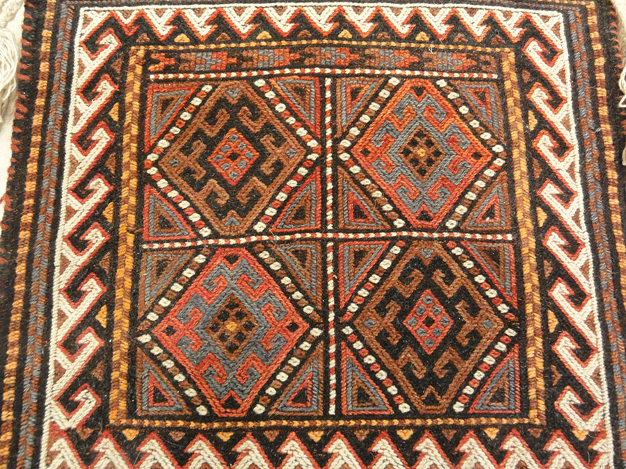 Antique Shahsavan Salt Bag. A piece of antique woven carpet art sold by Santa Barbara Design Center, Rugs and More in Santa Barbara, California.