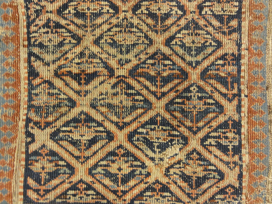 Antique Soumakh Herati Rug. A piece of antique woven carpet art sold at Santa Barbara Design Center Rugs and More in Santa Barbara, California.