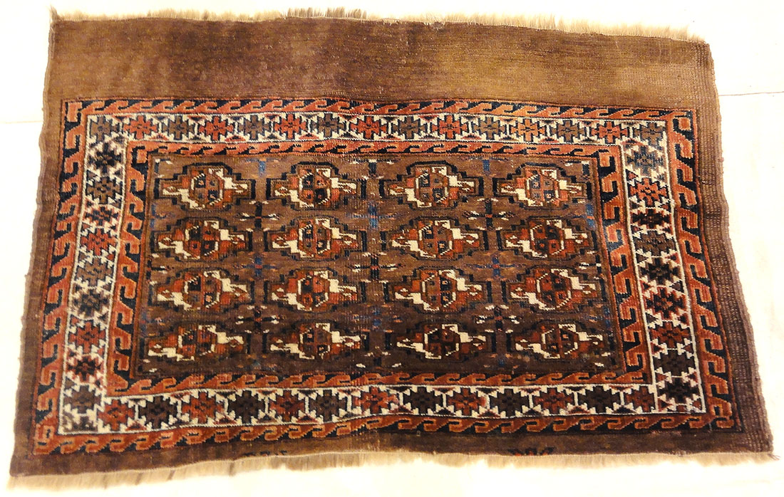 Antique Yomud Chuval Bagface from Turkestan. A piece of genuine authentic woven carpet art sold by Santa Barbara Design Center, Rugs and More.