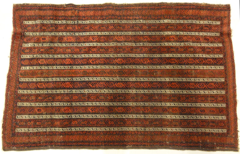 Antique Original Afghan Beluch circa 1880. A piece of genuine woven carpet art sold at the Santa Barbara Design Center Rugs and More in Santa Barbara, CA.