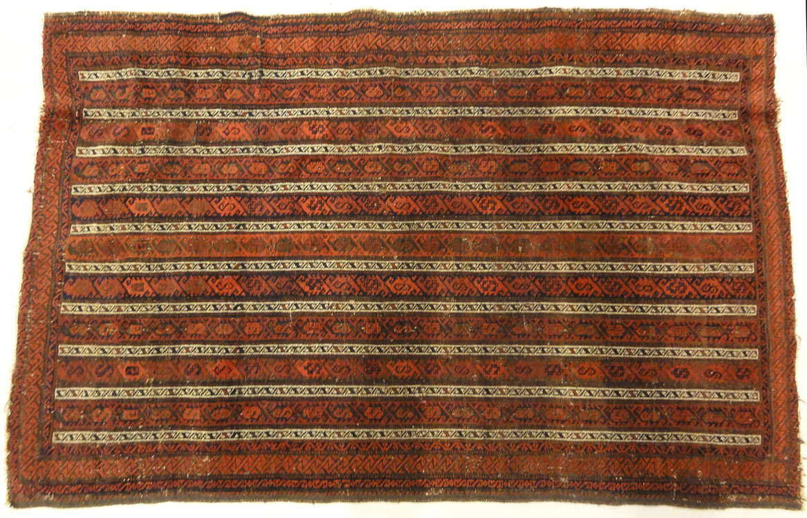 Antique Original Afghan Beluch circa 1880. A piece of genuine woven carpet art sold at the Santa Barbara Design Center Rugs and More in Santa Barbara, CA.