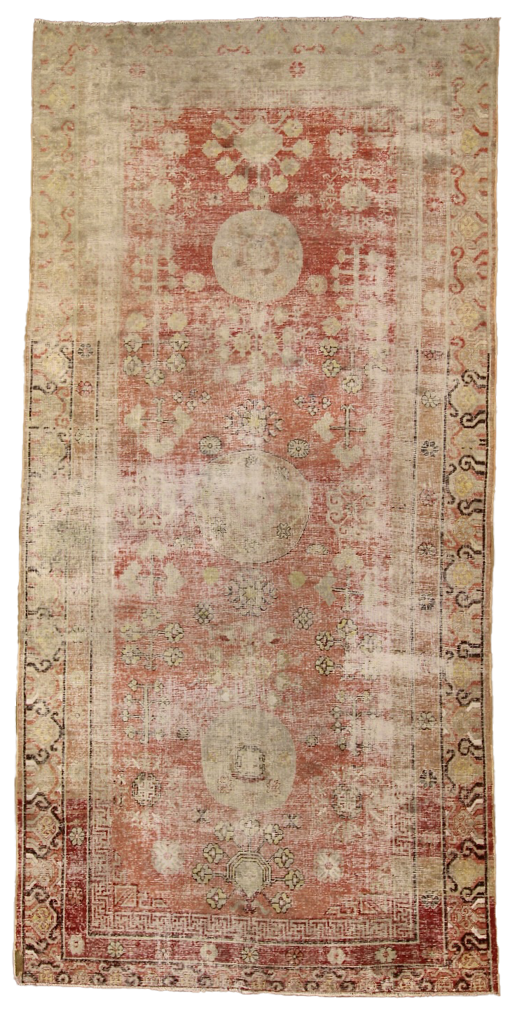 Antique Khotan Rug, 6x12, beautifully worn and beautiful.