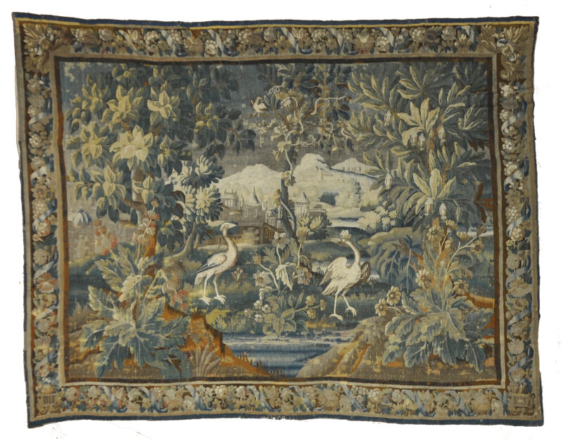 17th Century Flemish Tapestry 17th Century Flemish Tapestry hand made from natural wool. Featuring unique design and scenery of birds and mother nature. 9'1 x 11'6