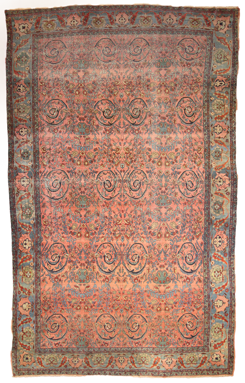 One of a kind antique 12' x 18' Mostufi design Bijar. The diverse antique Bijar color palette; from fiery red, tomato or deep terracotta to soft emerald greens and a full range of yellow and blues demonstrate the great skill of its dyers. The culmination of centuries-old weaving tradition, the finest antique Bijar rugs are grand works of refined art. They possess tribal elements in their designs and colors not found in other rugs. They are highly compatible with traditional and contemporary decors.