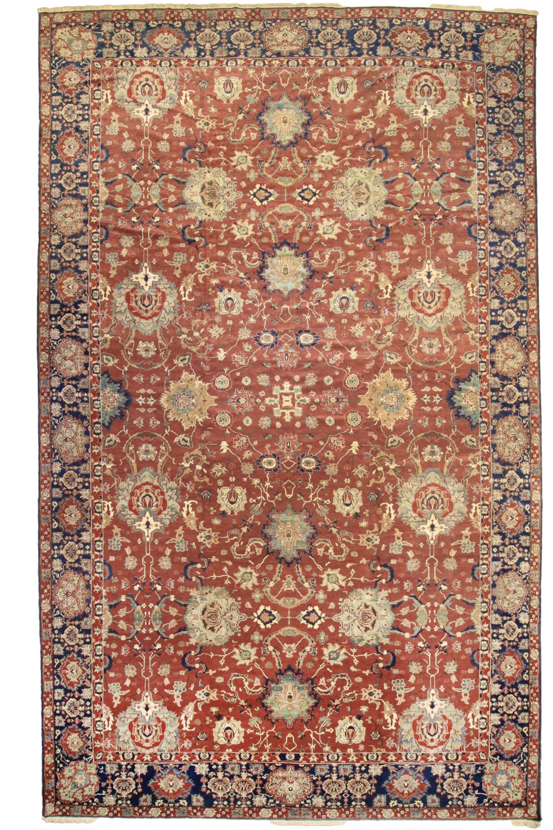 Vintage Oushak Usak, Area Rug, Floor Coverings, Hand Woven, Red, Blue, White, Traditional, 14x23 feet